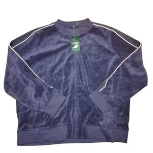 New Lauren Ralph Lauren Velour Track Jacket Womens 2XL Full Zip Velvet Navy Blue